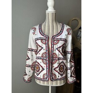 EUC Soft Surroundings Small Boho “Ixtapa” white Festival embroidered jacket
